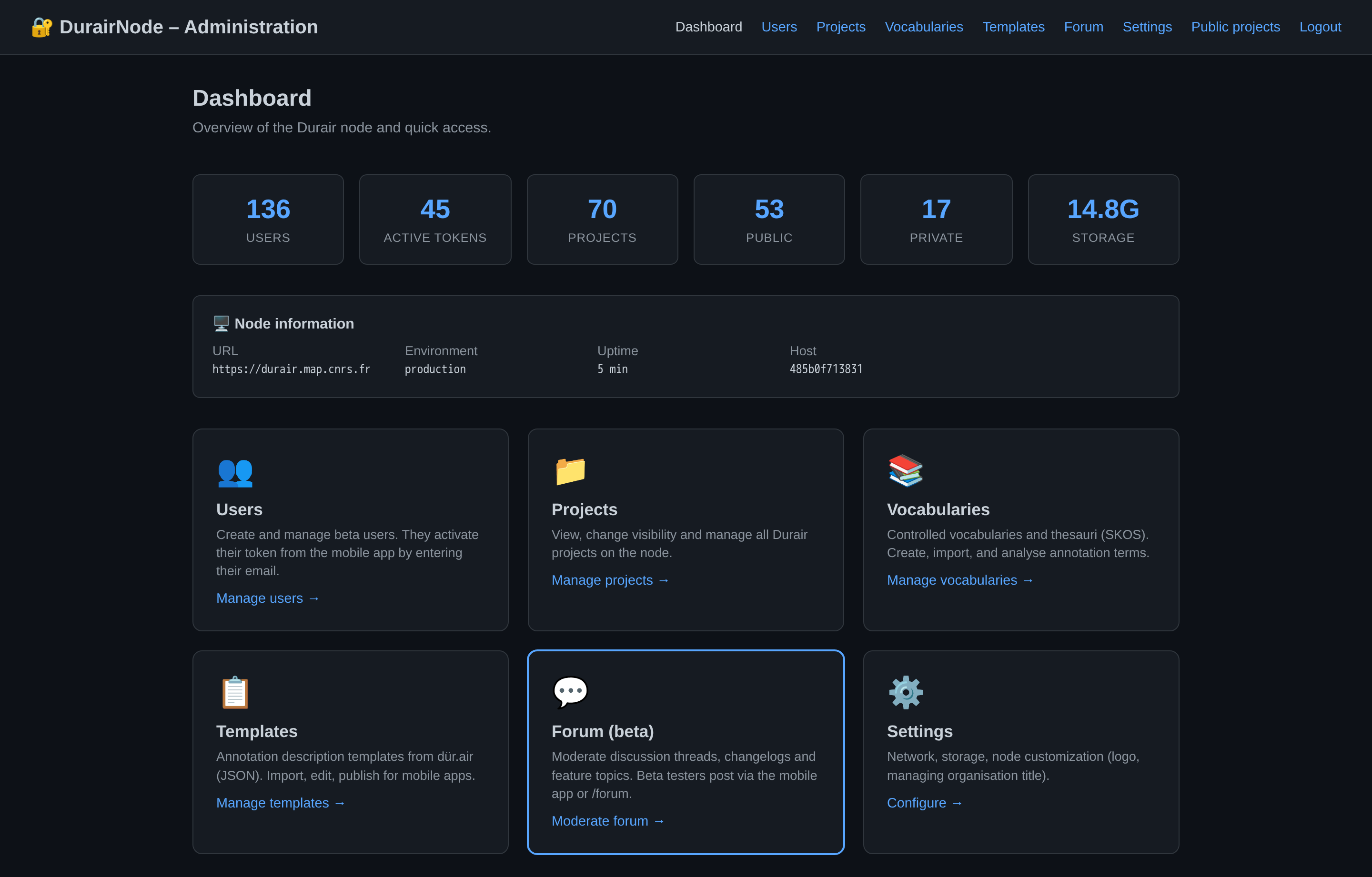 dür.air server node administration dashboard