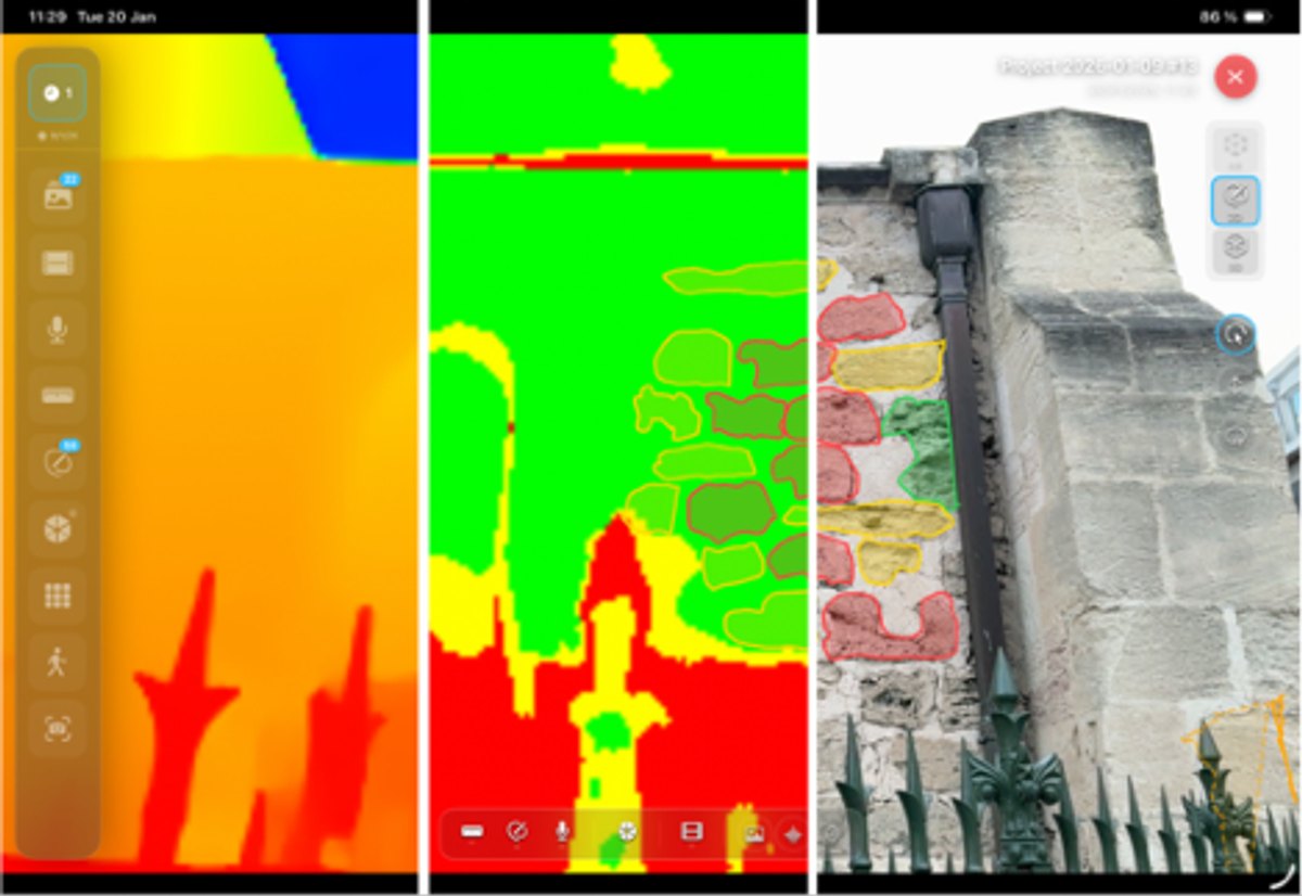 LiDAR depth map, confidence map, and RGB frame with spatially anchored annotations