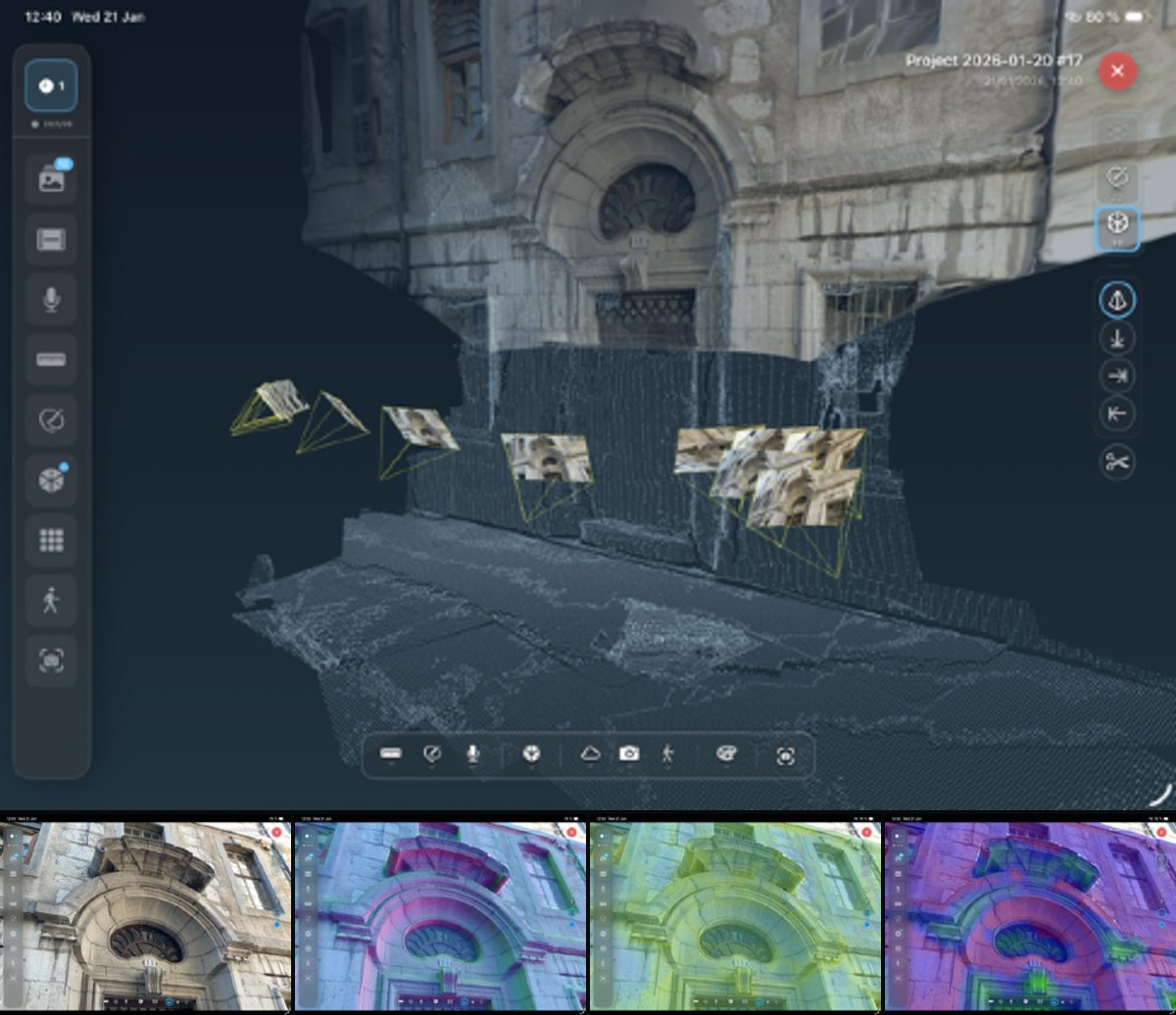 Photogrammetric reconstruction of a façade with derived geometric layers